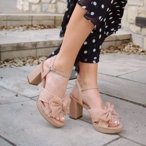 Kelly & Katie Tan Heeled Sandals with Bow